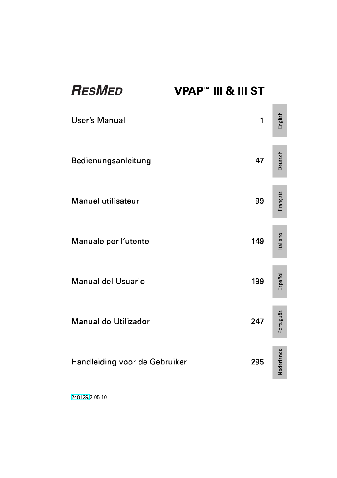 ResMed III & III ST user manual Vpap Iii & Iii St 