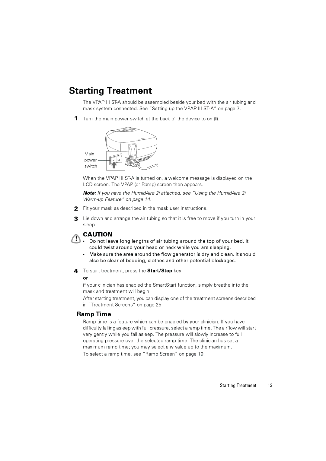 ResMed III ST-A user manual Starting Treatment, Ramp Time 