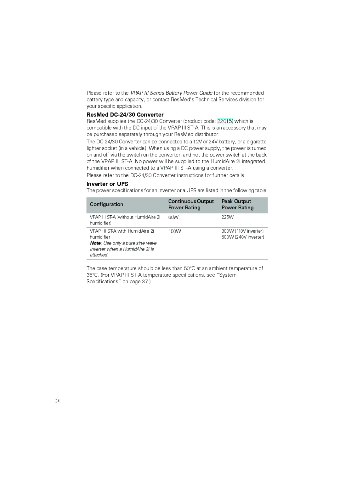 ResMed III ST-A user manual ResMed DC-24/30 Converter 