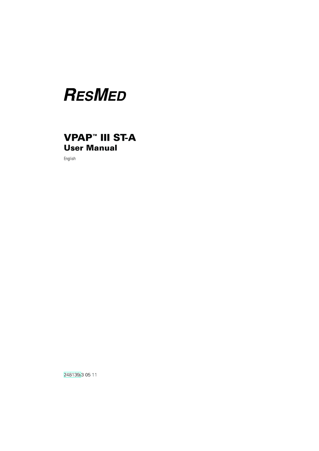 ResMed III ST-A user manual 248139/3 05 