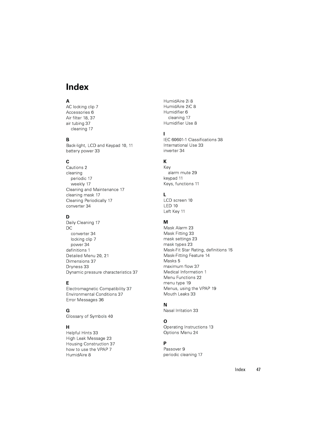 ResMed III ST-A user manual Index 