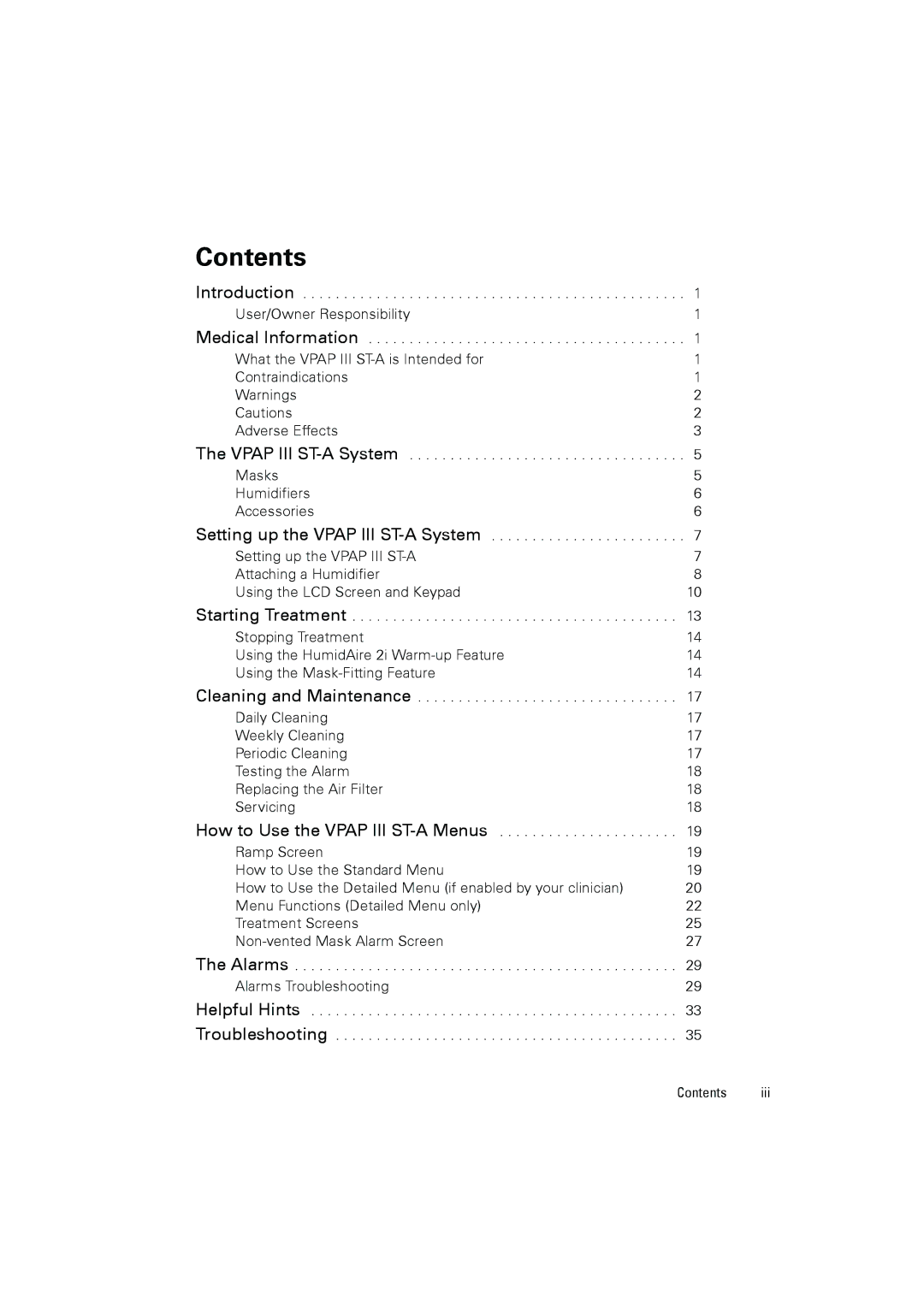 ResMed III ST-A user manual Contents 