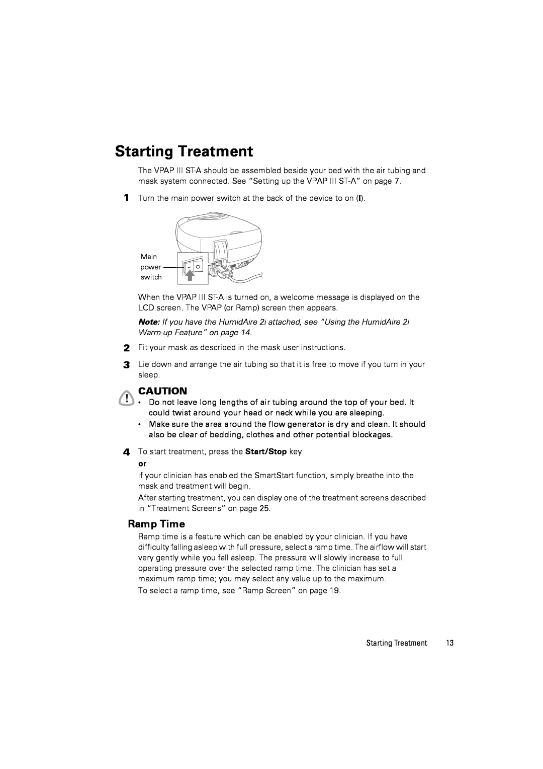 ResMed III ST-A user manual Starting Treatment, Ramp Time 