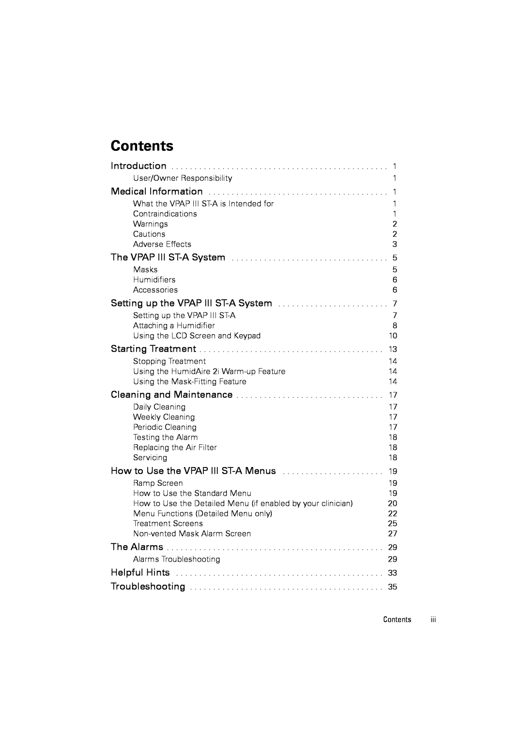 ResMed III ST-A user manual Contents 