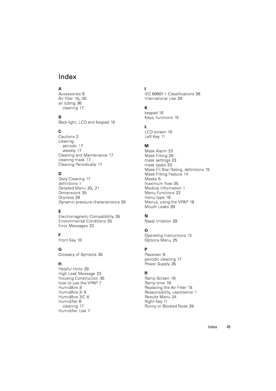 ResMed III user manual Index 