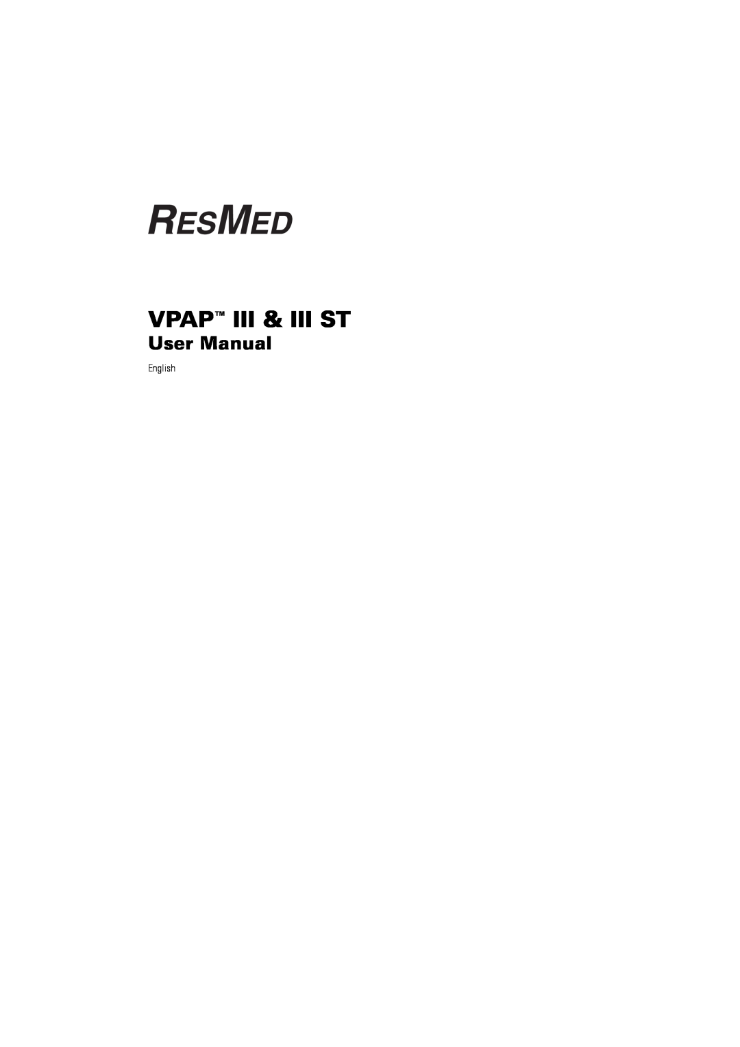 ResMed III user manual Vpap Iii & Iii St 