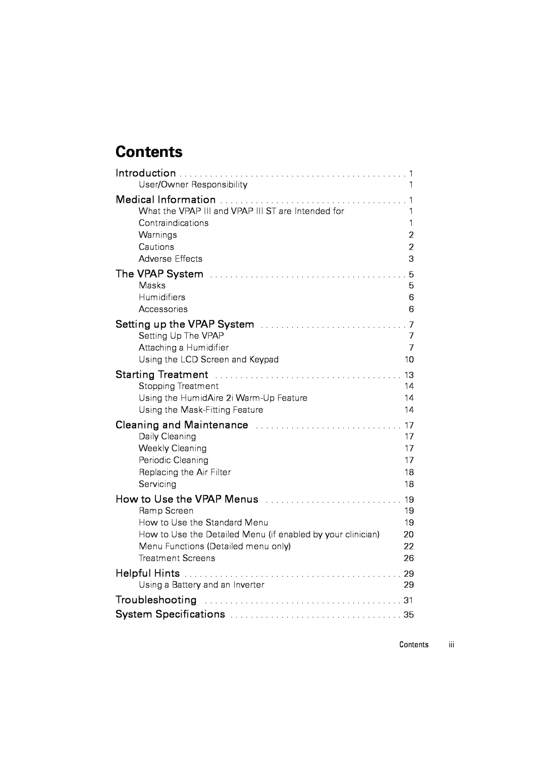 ResMed III user manual Contents 