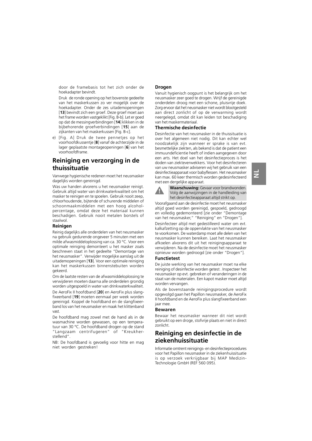 ResMed MAP Series Reiniging en verzorging in de thuissituatie, Reiniging en desinfectie in de ziekenhuissituatie 