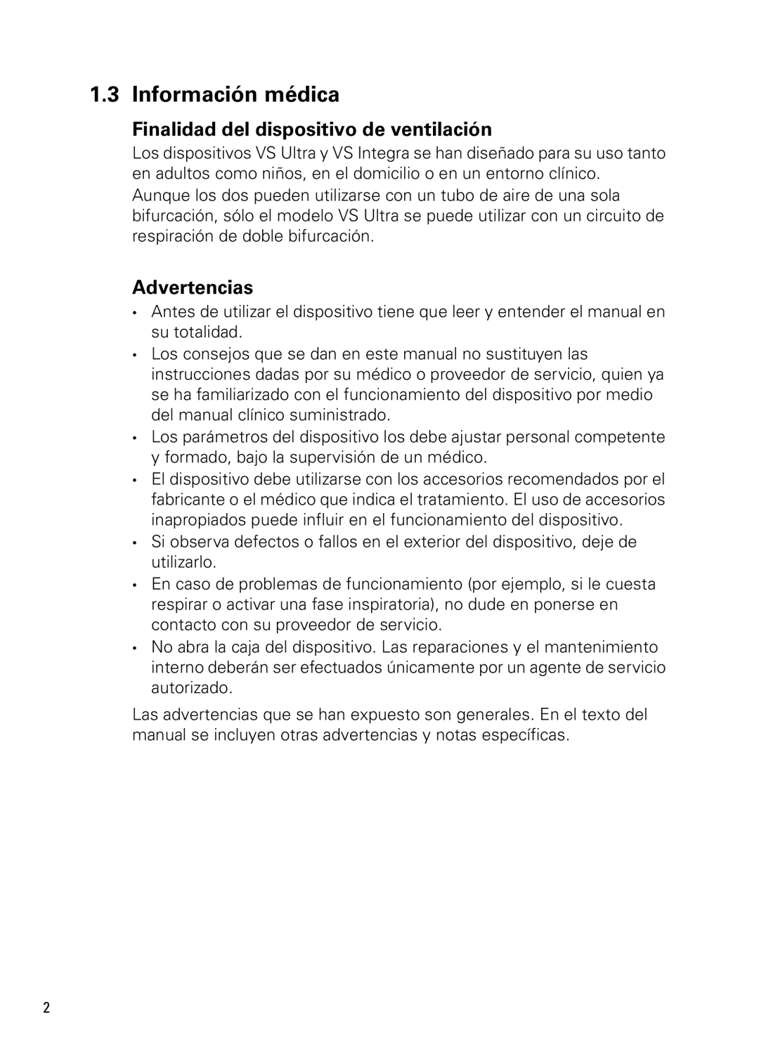 ResMed NOT014223-2 07 10 manual Información médica, Finalidad del dispositivo de ventilación, Advertencias 