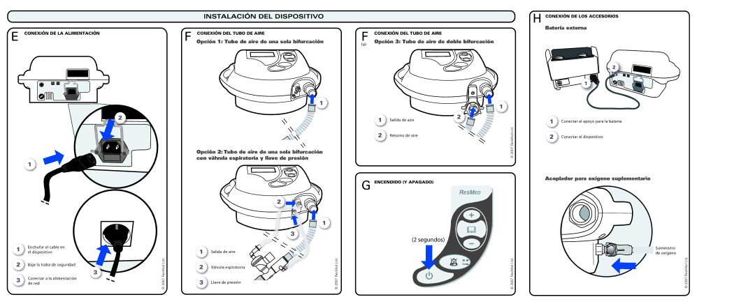 ResMed NOT014223-2 07 10 manual Instalación DEL Dispositivo 