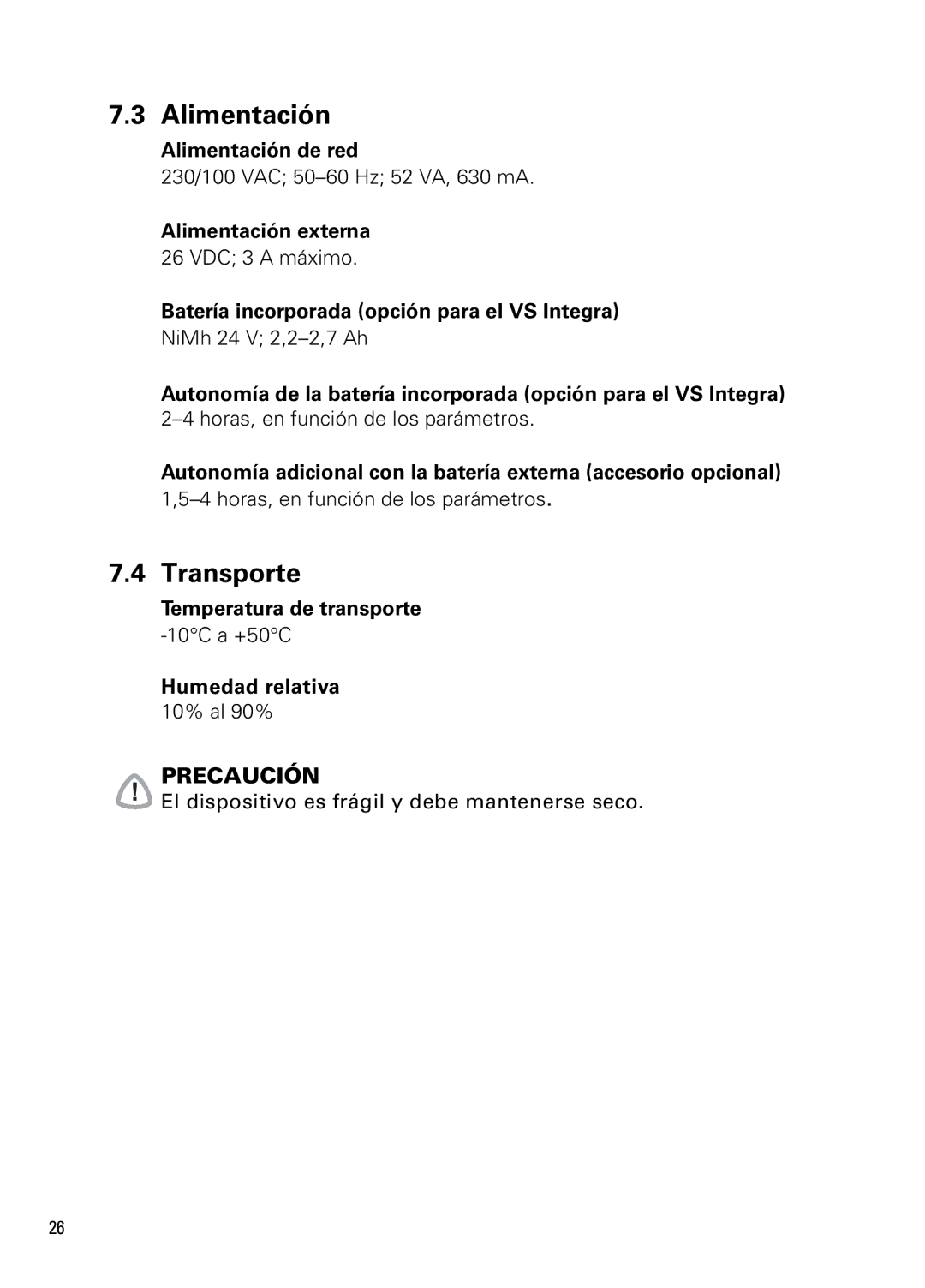 ResMed NOT014223-2 07 10 manual Alimentación, Transporte 