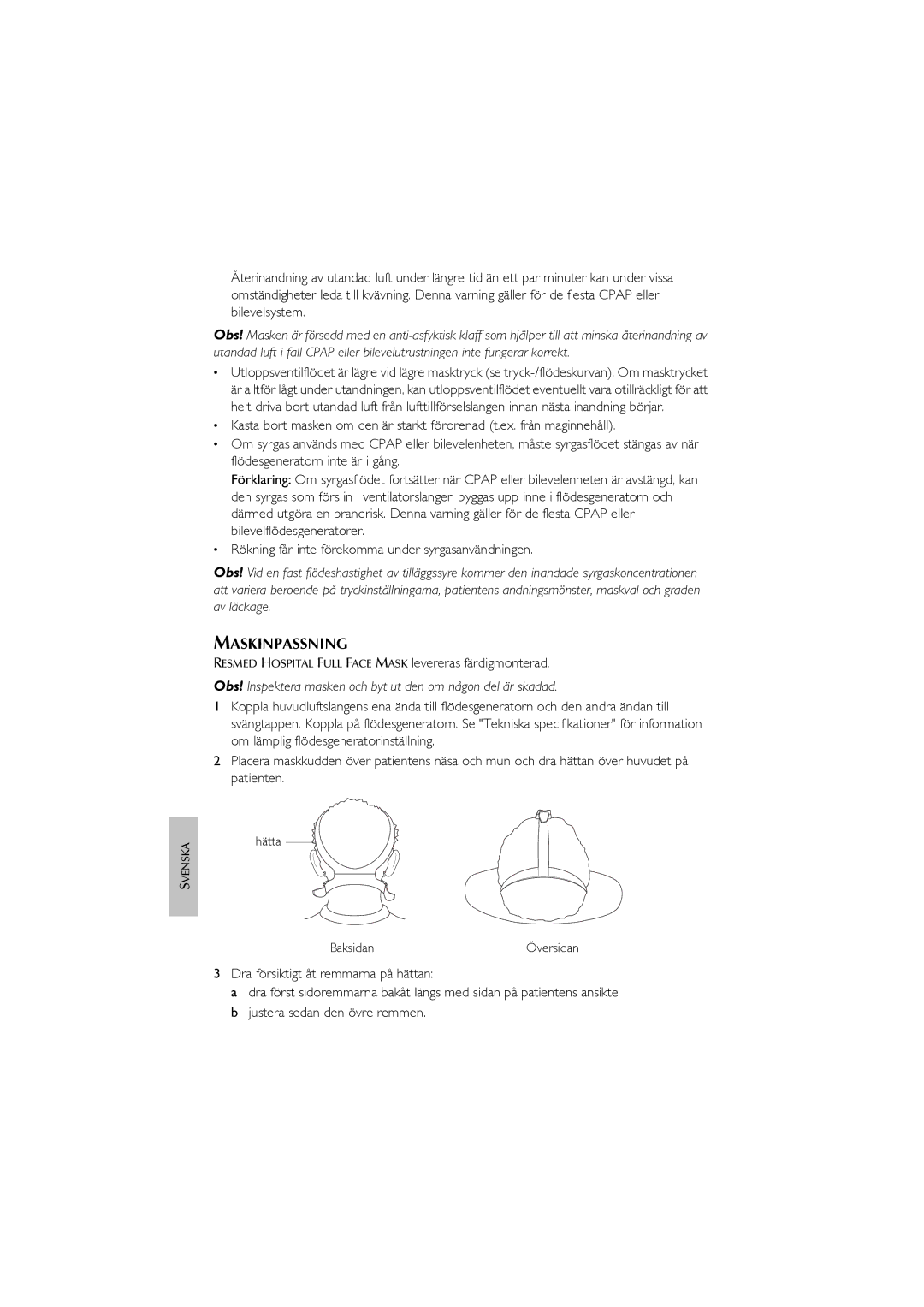 ResMed Oxygen Equipment manual Maskinpassning 