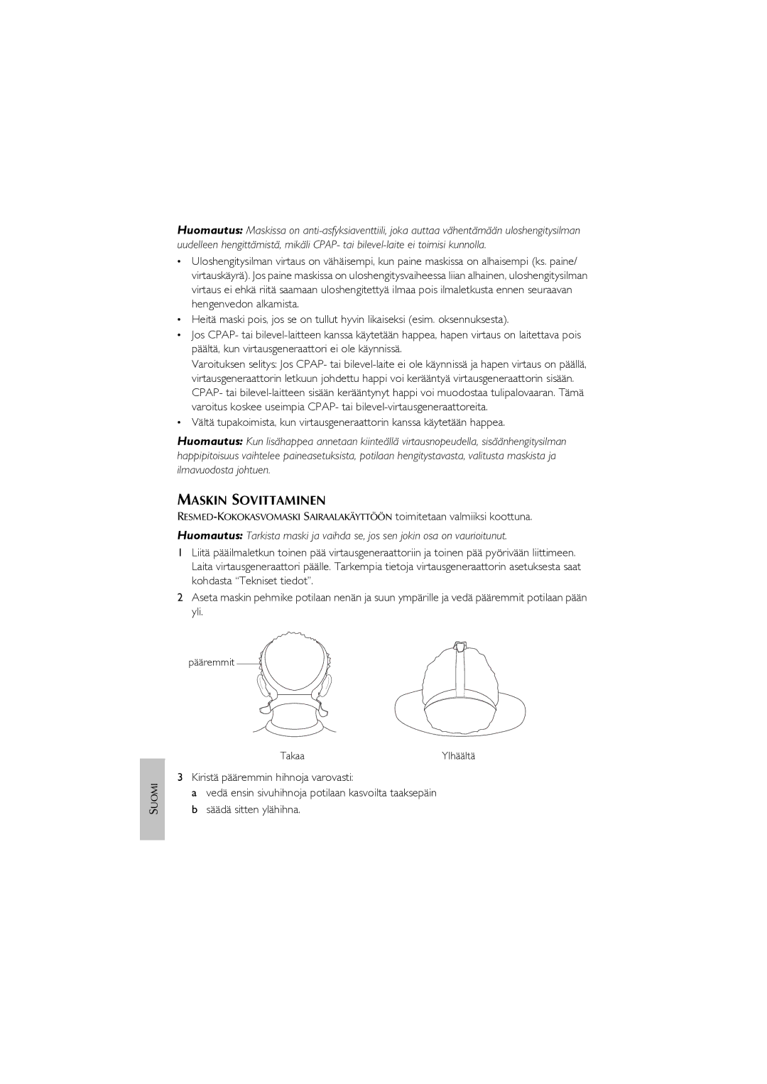 ResMed Oxygen Equipment manual Maskin Sovittaminen 