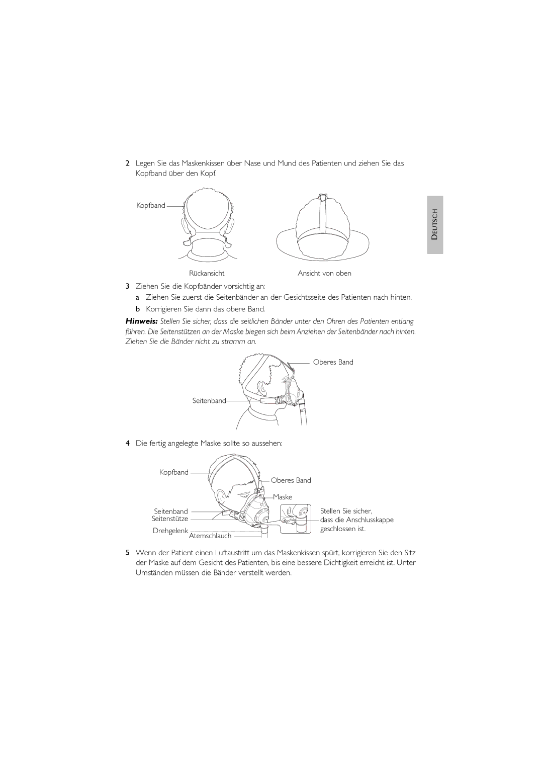 ResMed Oxygen Equipment manual Die fertig angelegte Maske sollte so aussehen 