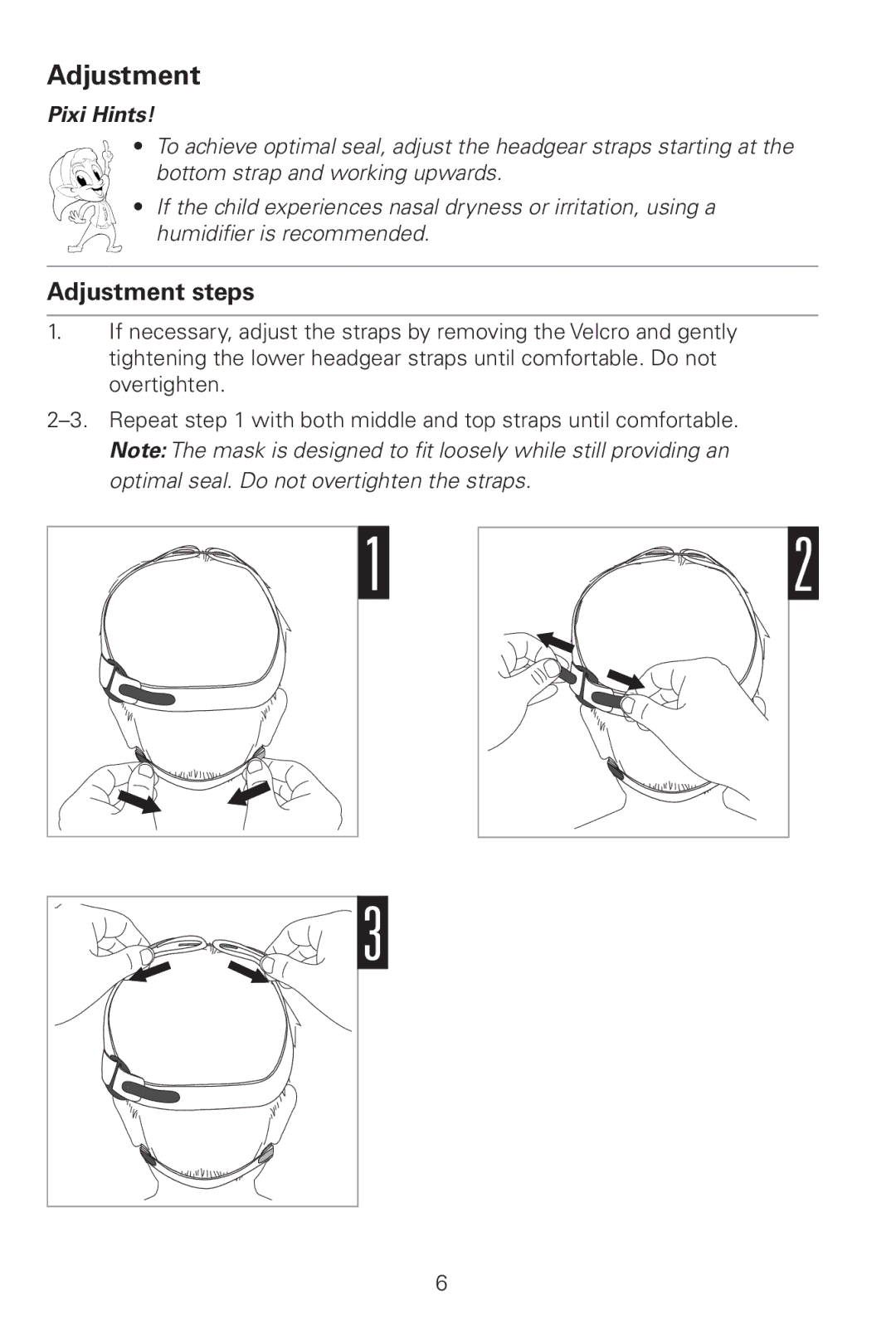 ResMed Pixi manual Adjustment steps 