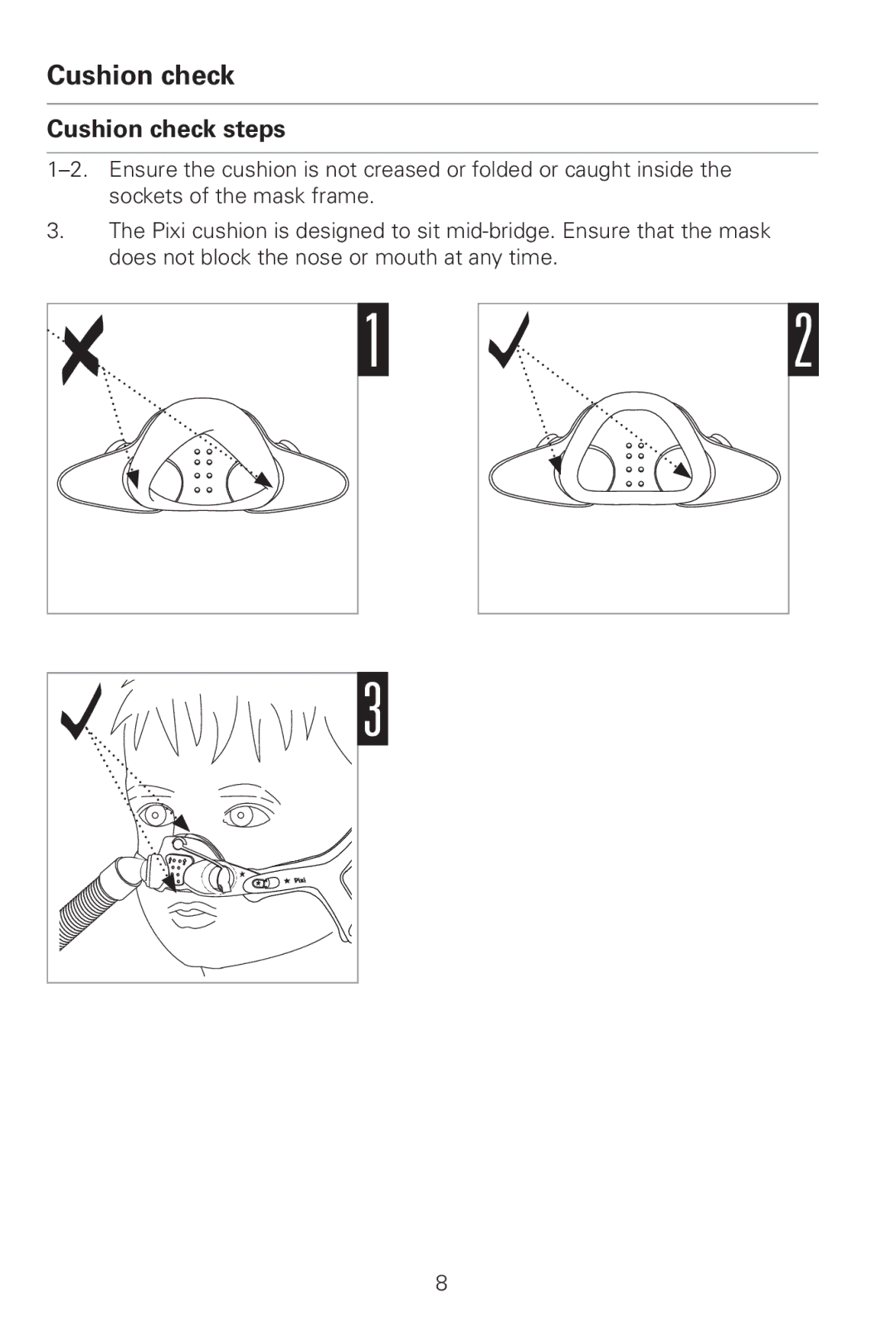 ResMed Pixi manual Cushion check steps 