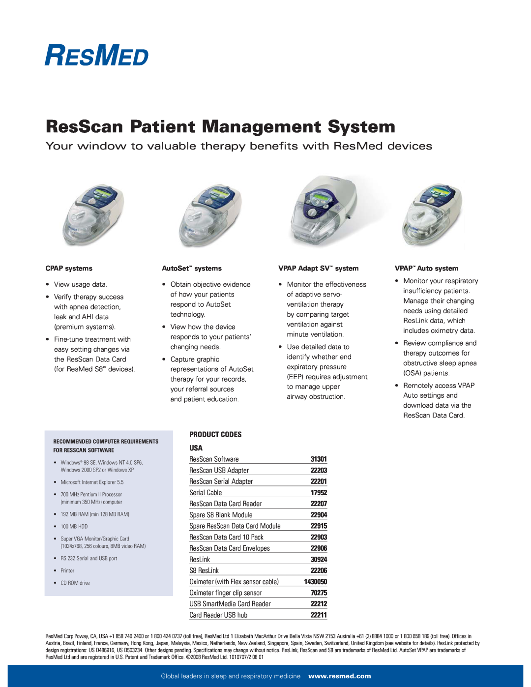 ResMed manual ResScan Patient Management System, Your window to valuable therapy benefits with ResMed devices 