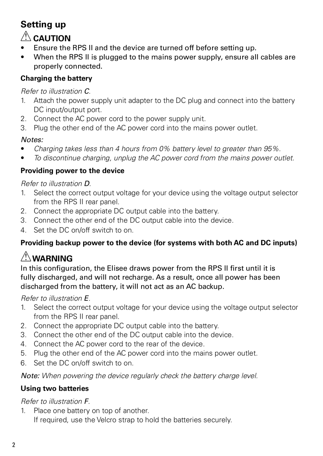 ResMed POWER STATION II, RPS II manual Setting up, Charging the battery 