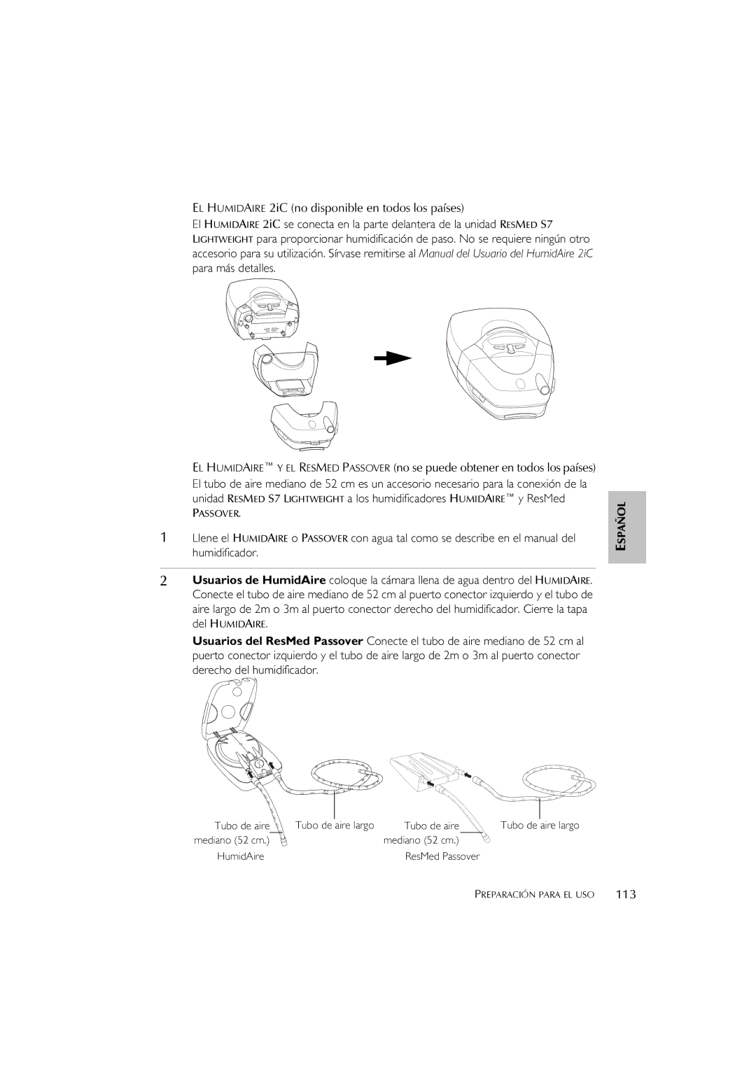 ResMed S7 user manual EL Humidaire 2iC no disponible en todos los países, 113 