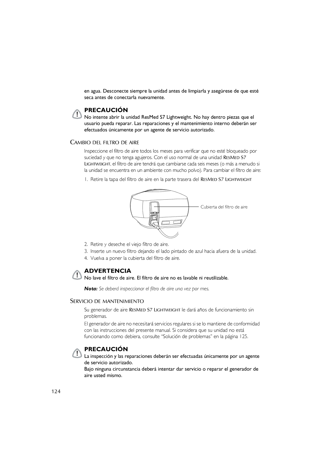 ResMed S7 user manual + -,0, 124 