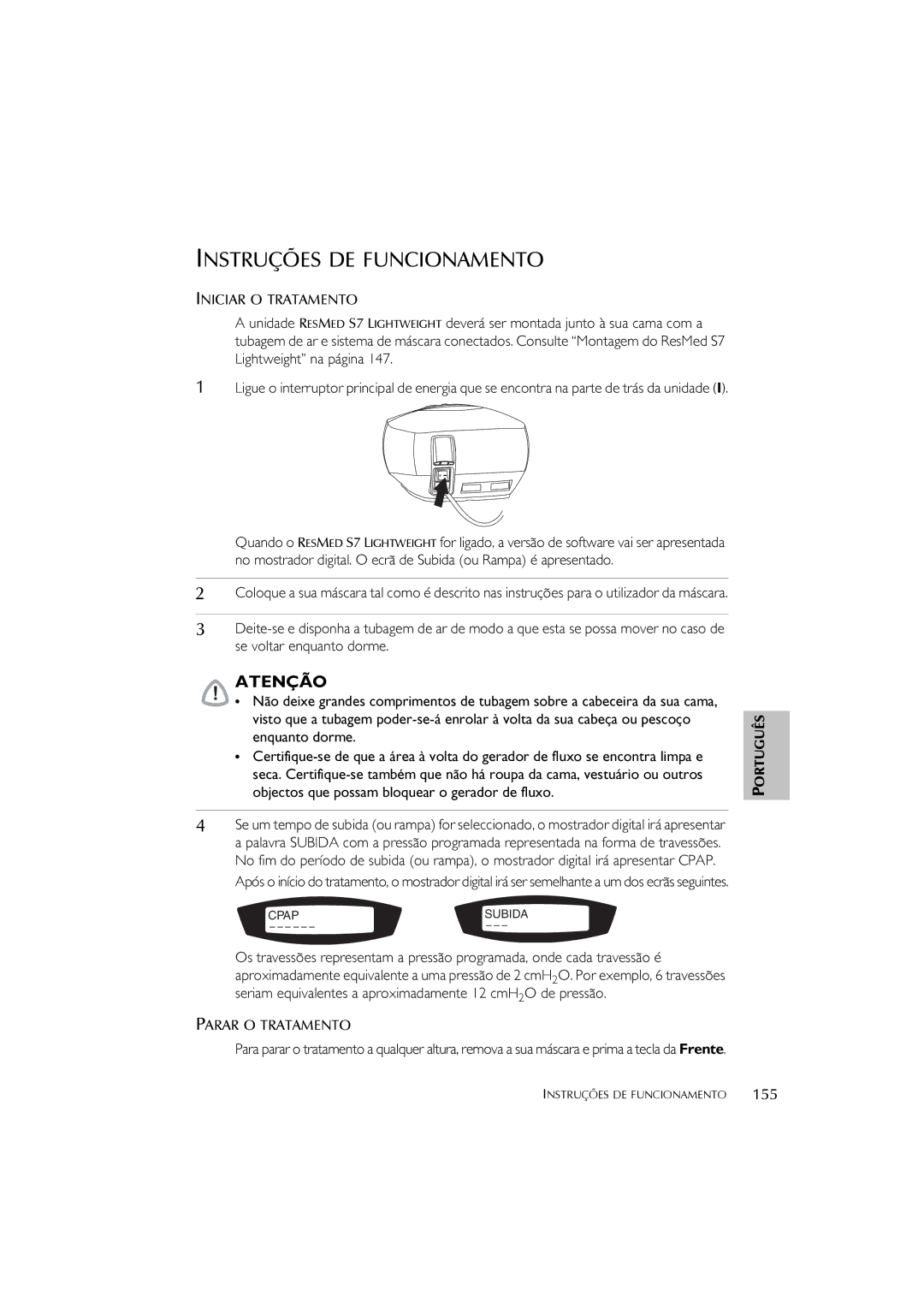 ResMed S7 user manual Instruções DE Funcionamento, +H+&?5, 155 