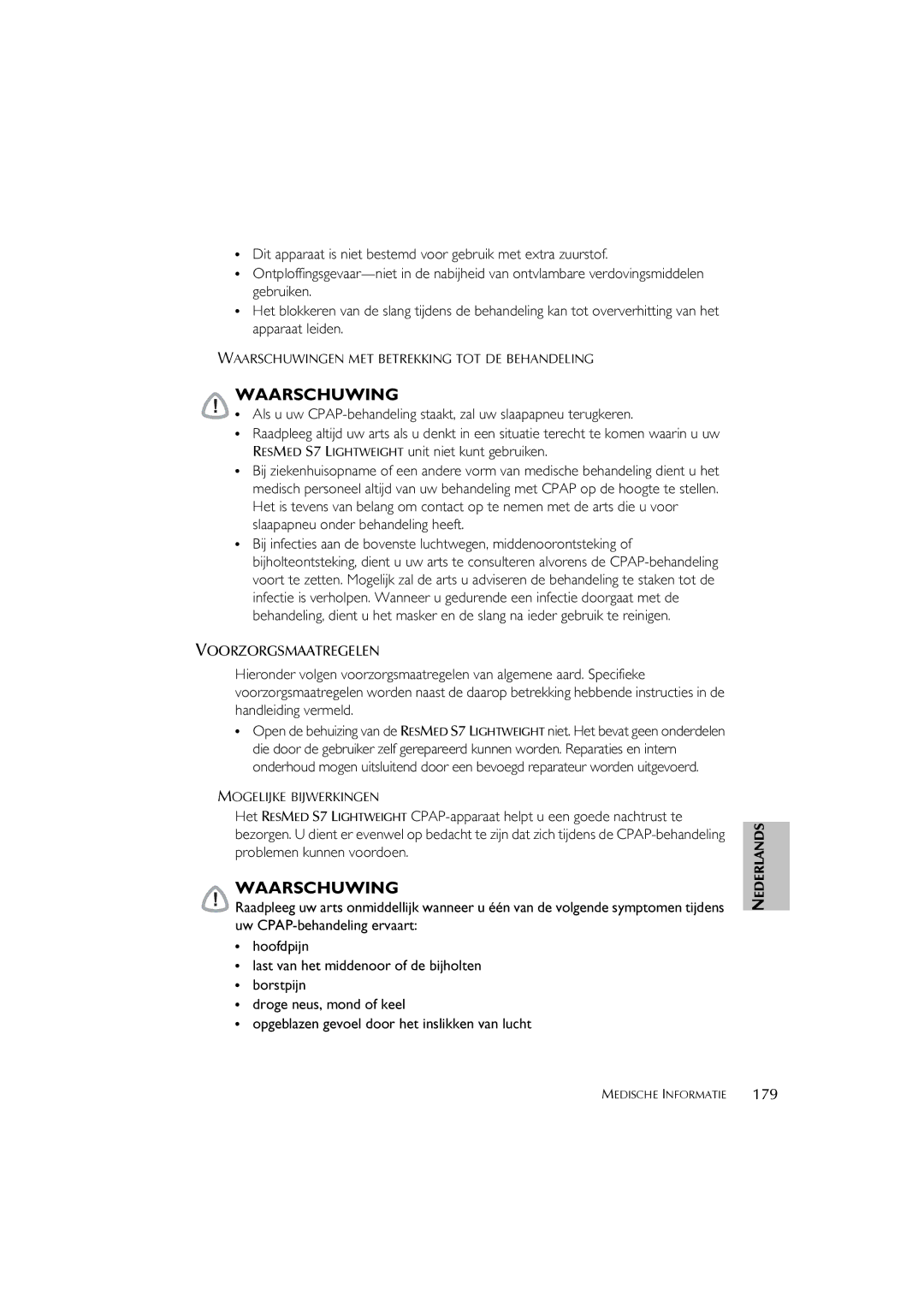 ResMed user manual ESM ED S7 L Ightweight, 179 