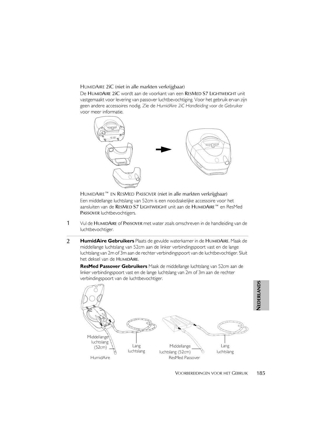 ResMed S7 user manual Humidaire 2iC niet in alle markten verkrijgbaar, 185 