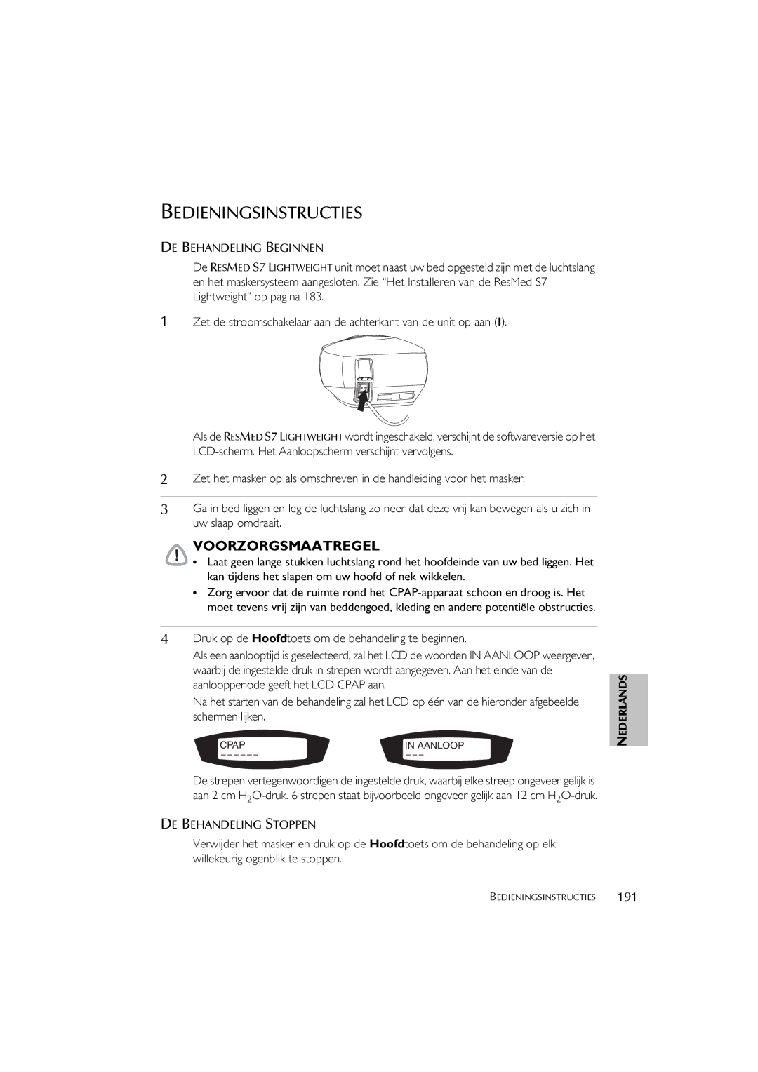 ResMed S7 user manual Bedieningsinstructies 