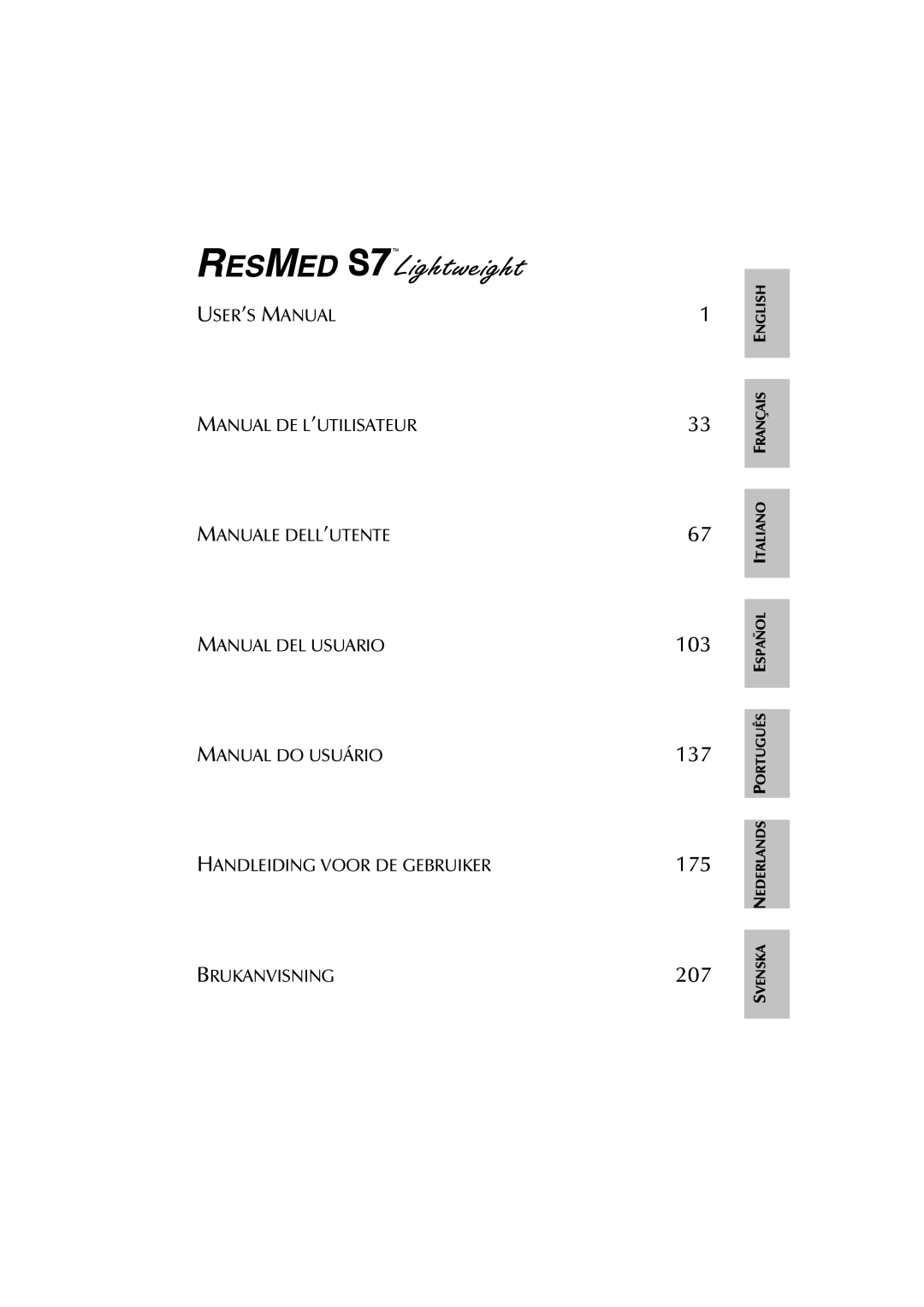 ResMed S7 user manual 103 137 175 207 