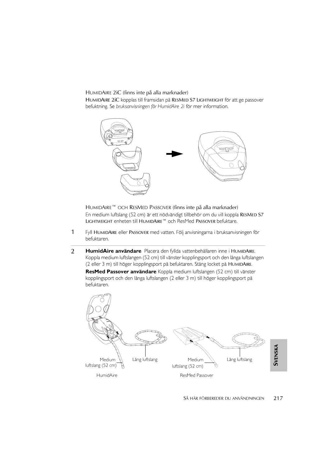 ResMed S7 user manual Humidaire 2iC finns inte på alla marknader, 217 