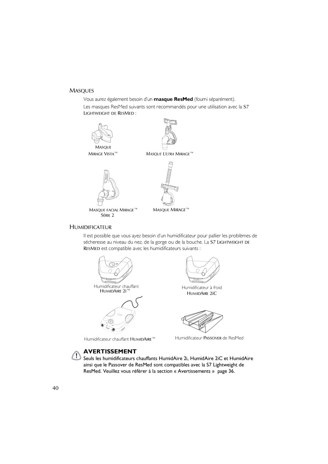 ResMed S7 user manual Masque Mirage Vista 