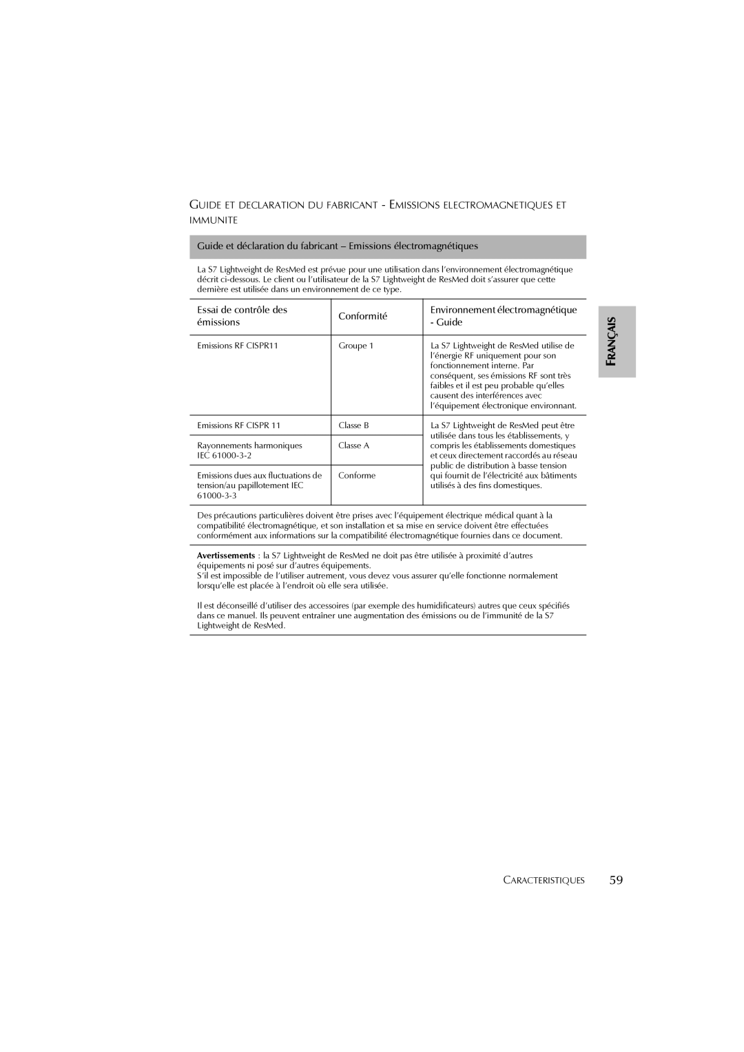 ResMed S7 user manual Faibles et il est peu probable qu’elles 