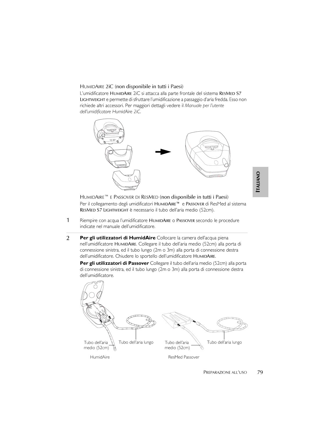 ResMed S7 user manual Humidaire 2iC non disponibile in tutti i Paesi 