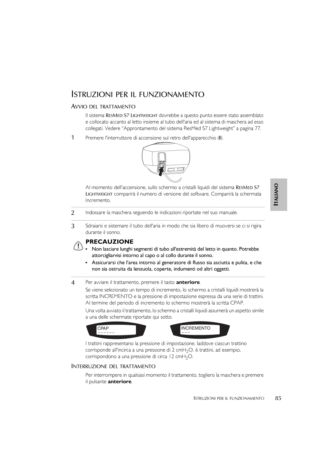 ResMed S7 user manual Istruzioni PER IL Funzionamento, $Dc 