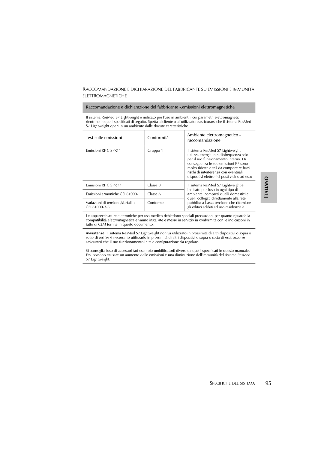 ResMed S7 user manual Dispositivi elettronici posti vicino ad esso 