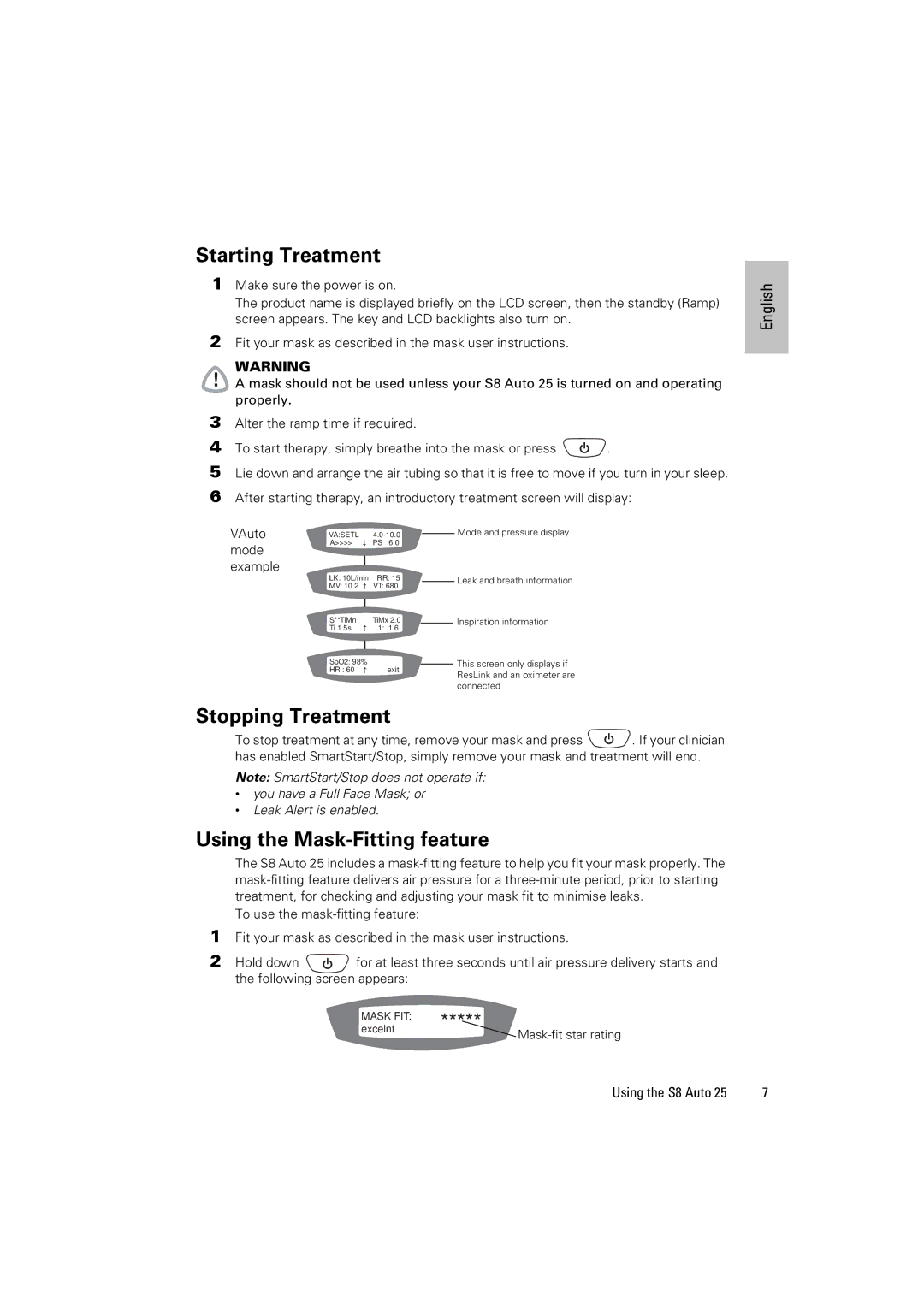 ResMed S8 Auto 25 manual Starting Treatment, Stopping Treatment 