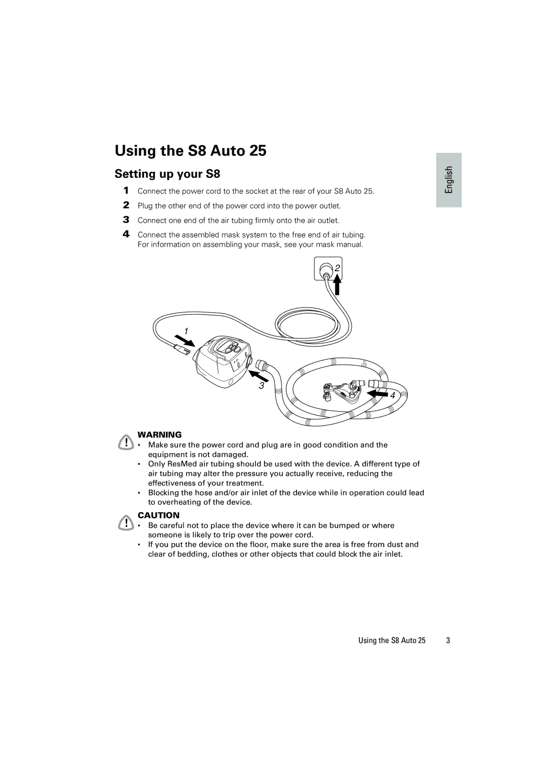 ResMed S8 Auto 25 manual Using the S8 Auto, Setting up your S8 