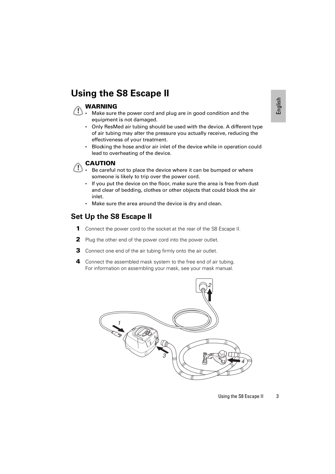 ResMed S8 Escape II manual Using the S8 Escape, Set Up the S8 Escape 