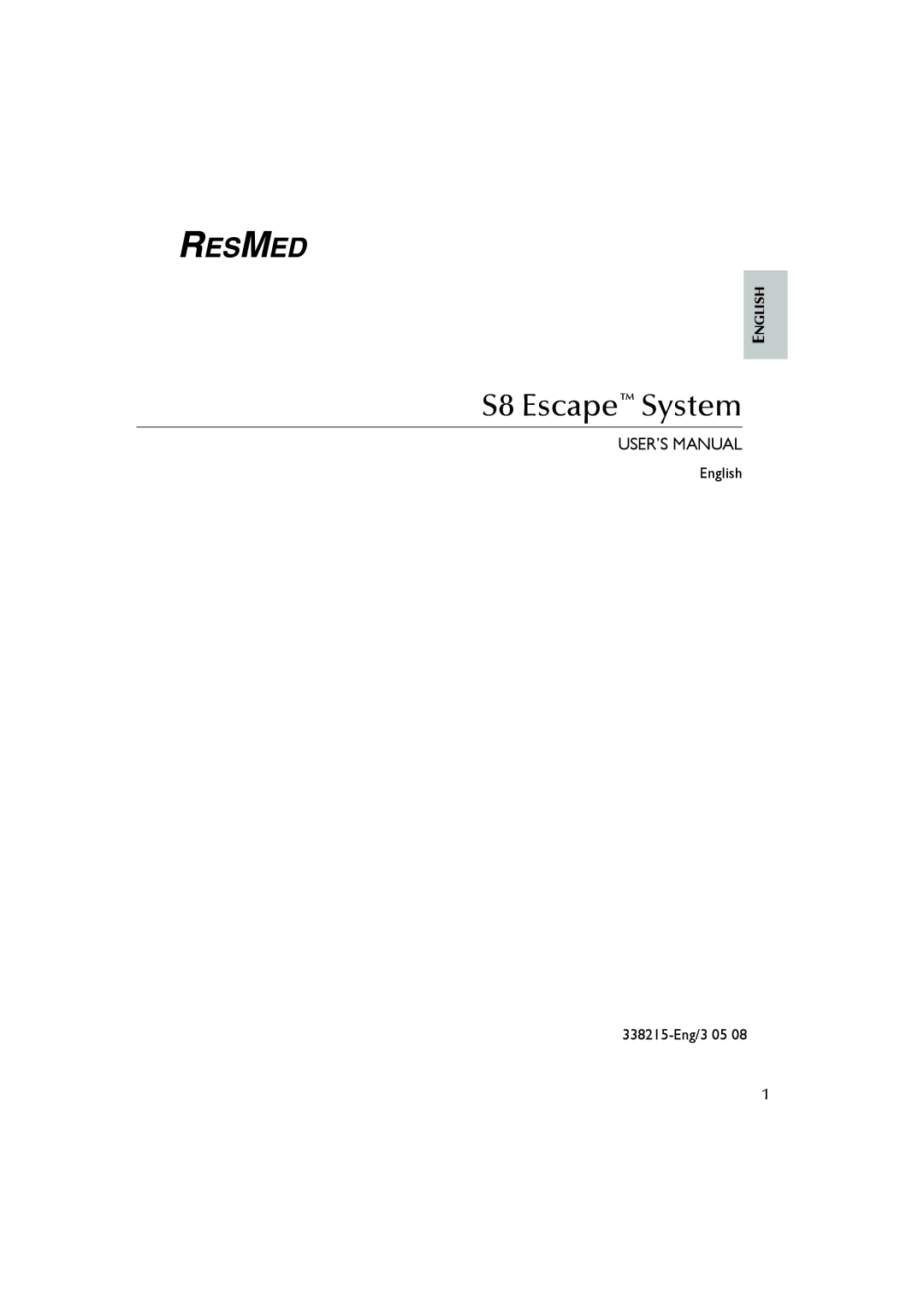 ResMed s8, S8 ESCAPE SYSTEM user manual S8 Escape System 