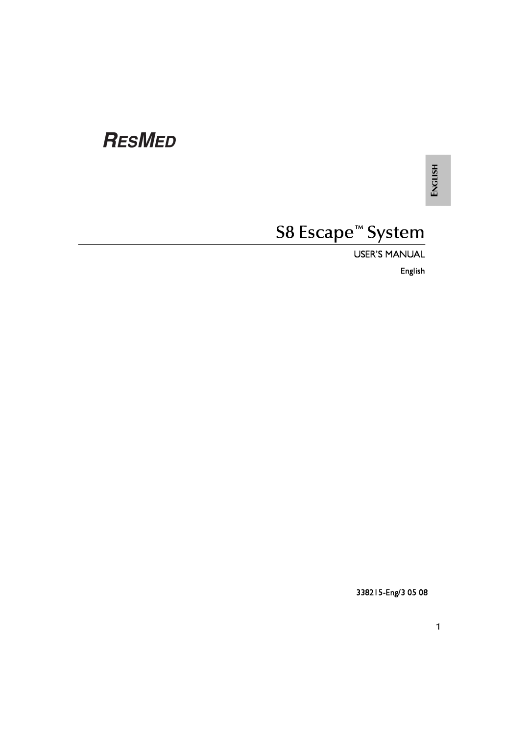 ResMed s8, S8 ESCAPE SYSTEM user manual S8 Escape System, English 