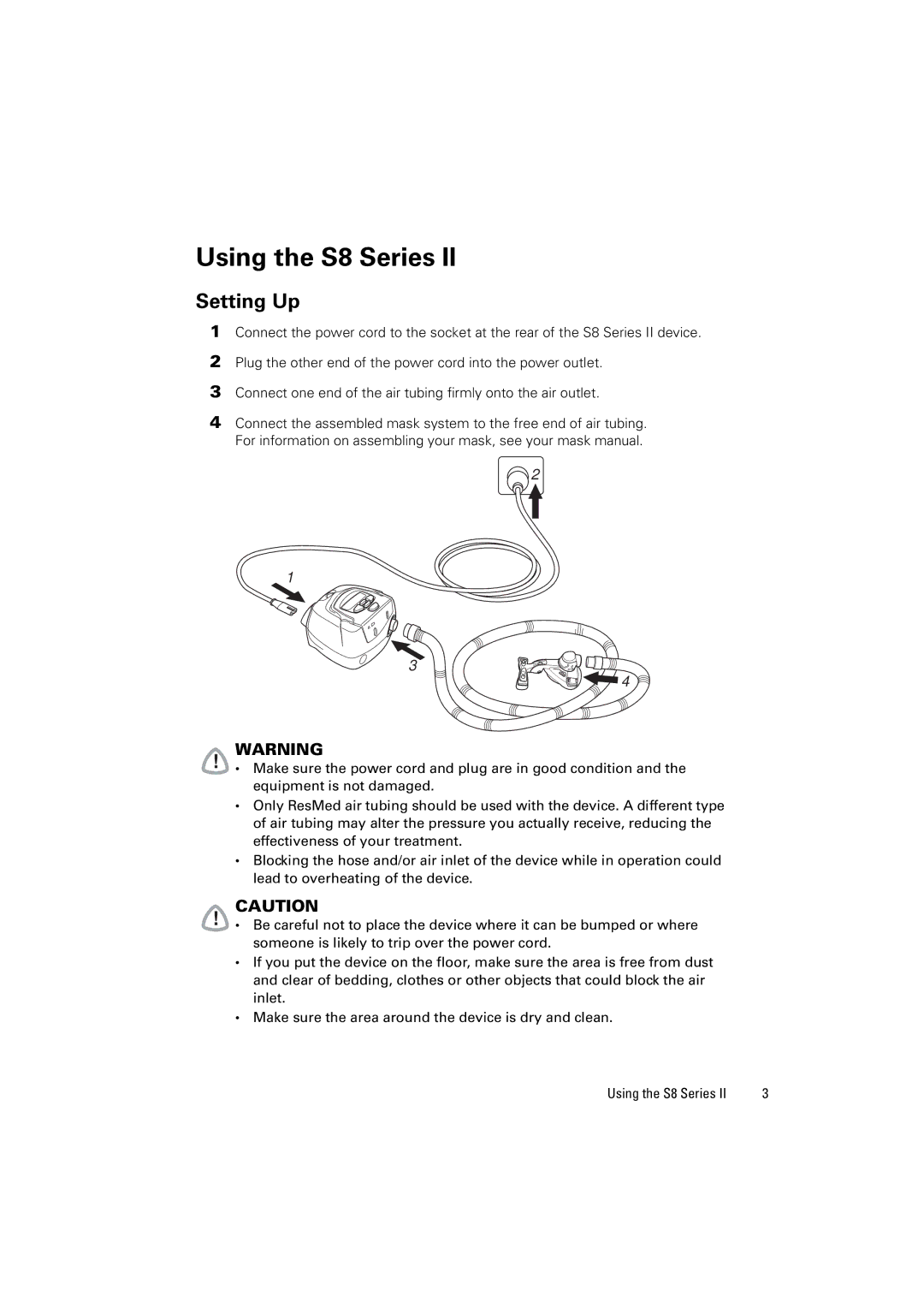 ResMed S8 AutoScore II, S8 Series II manual Using the S8 Series, Setting Up 