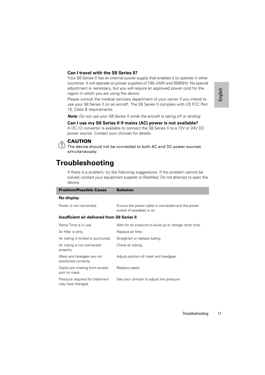 ResMed S8 Escape II Auto manual Troubleshooting, Can I travel with the S8 Series II? 