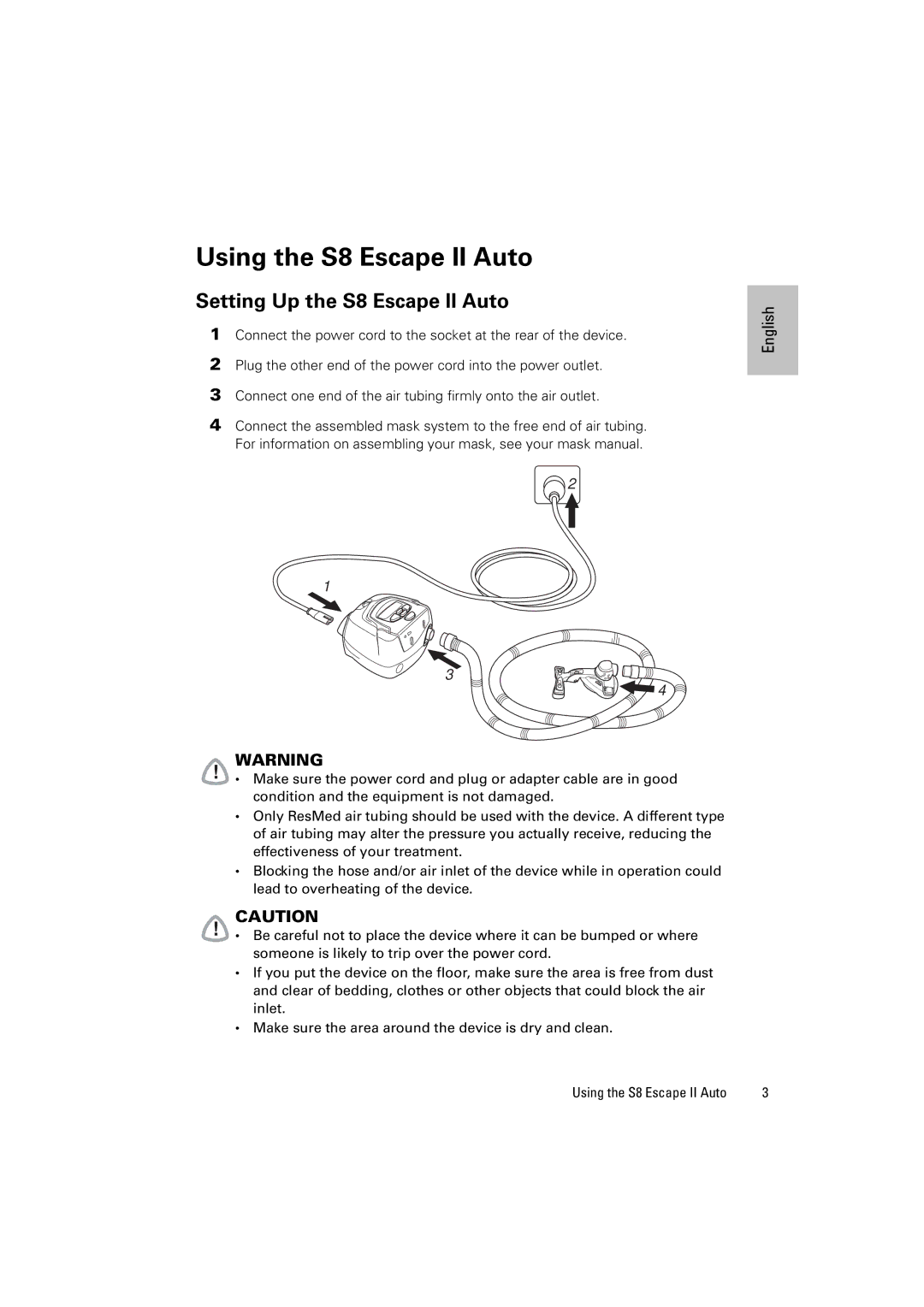 ResMed S8 Series II manual Using the S8 Escape II Auto, Setting Up the S8 Escape II Auto 