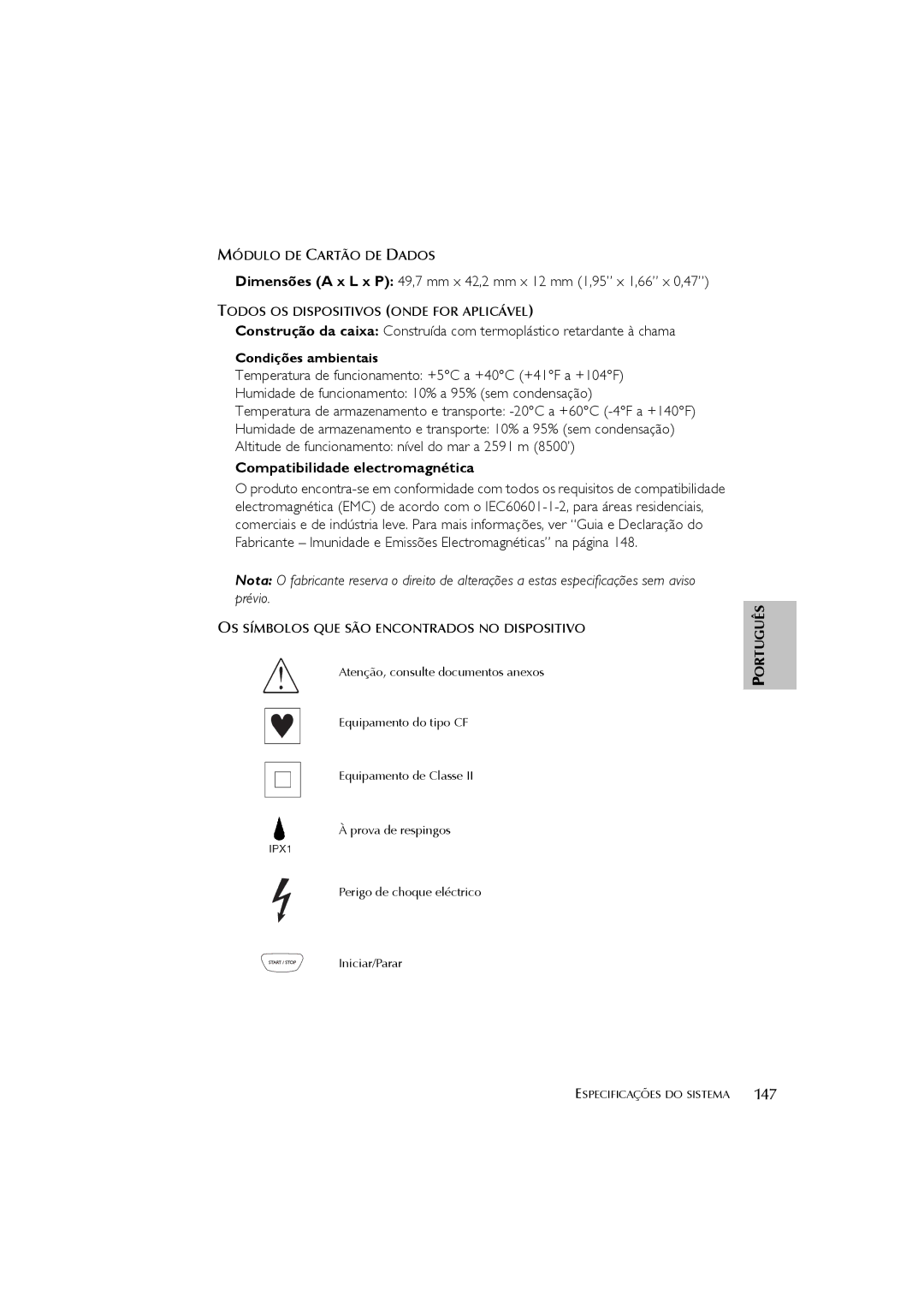 ResMed s8 user manual 147, Módulo DE Cartão DE Dados, Todos OS Dispositivos Onde for Aplicável 