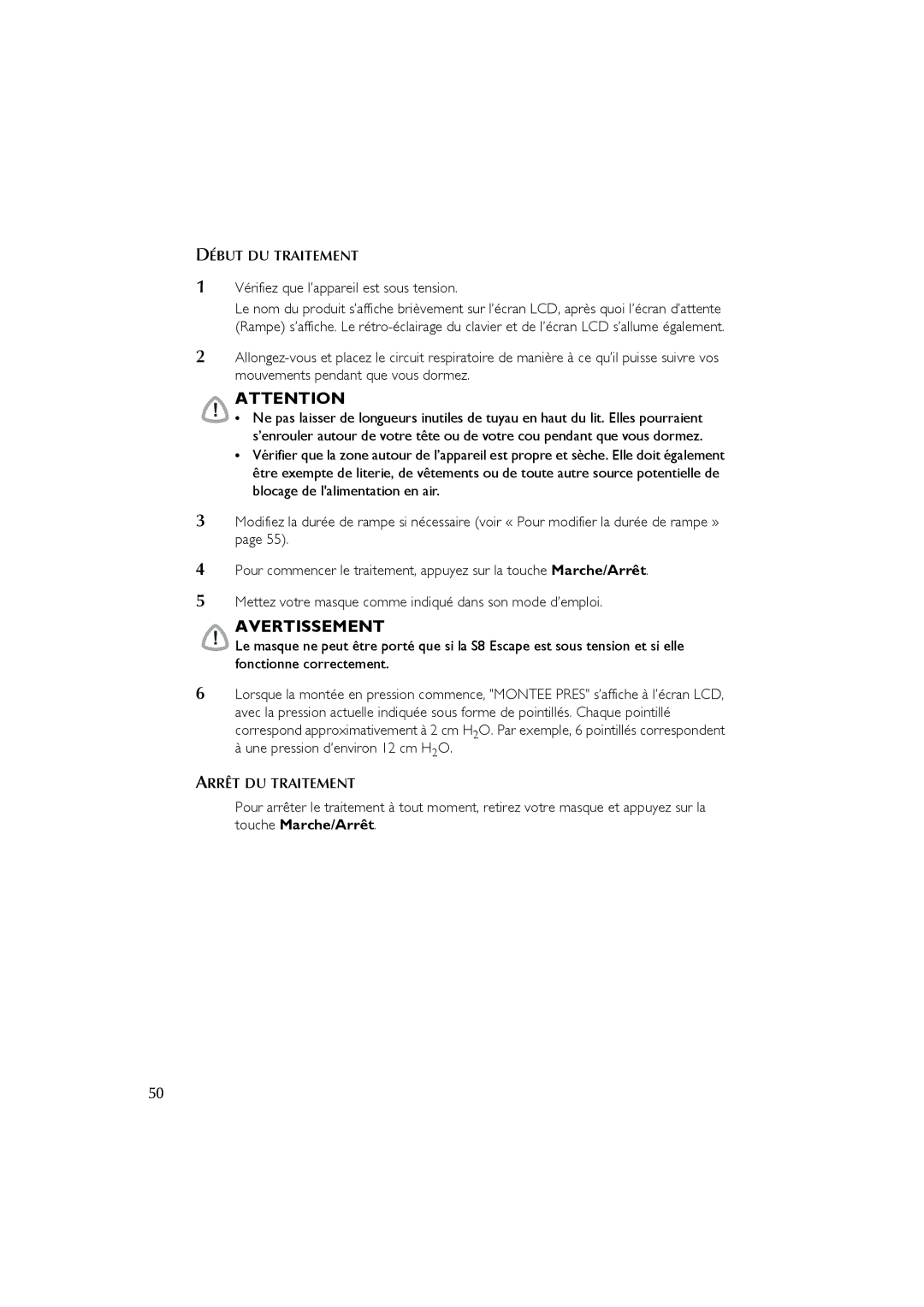 ResMed s8 user manual Vérifiez que l’appareil est sous tension, Début DU Traitement, Arrêt DU Traitement 