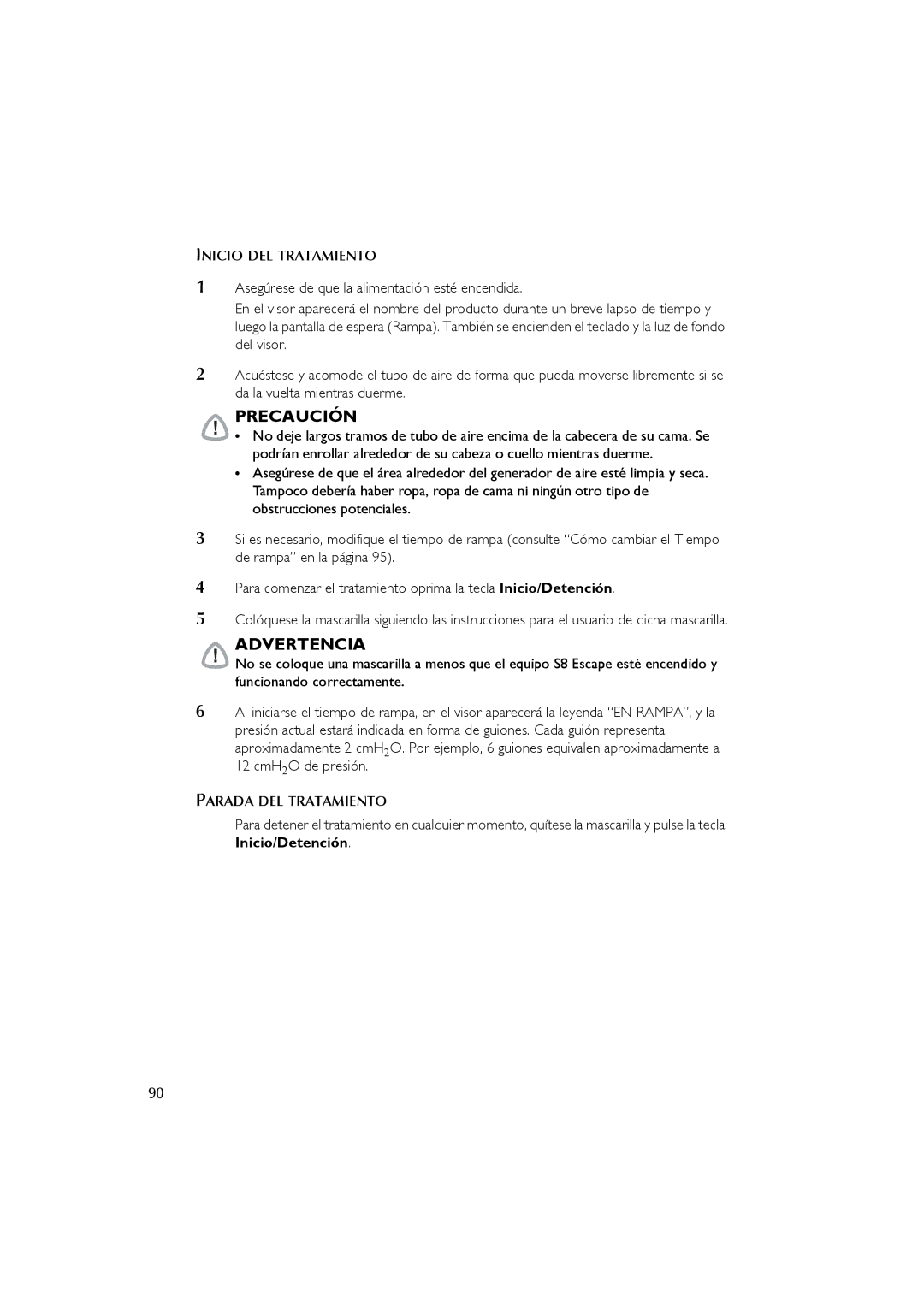 ResMed s8 user manual Inicio DEL Tratamiento, Parada DEL Tratamiento 