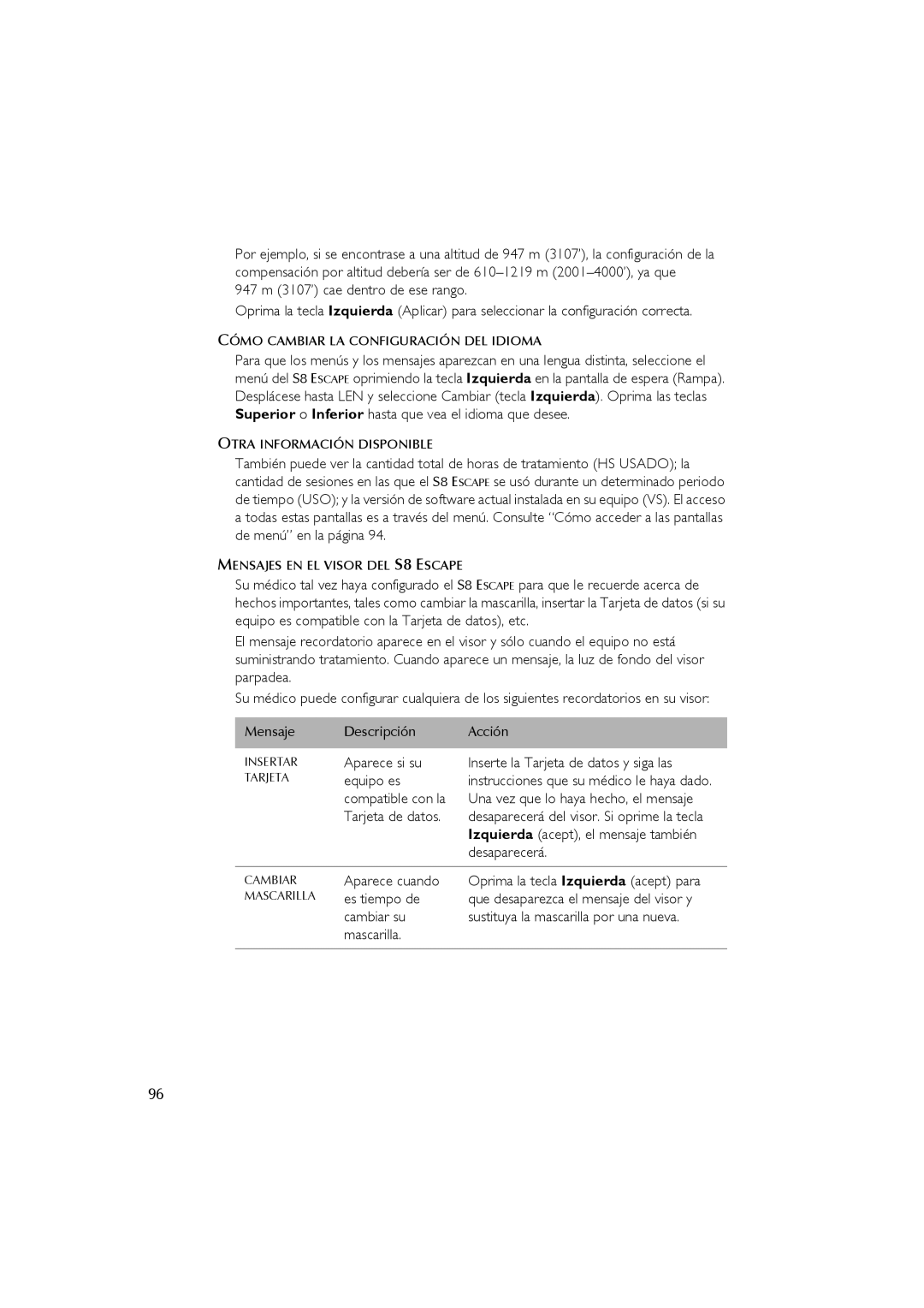 ResMed s8 Aparece si su Inserte la Tarjeta de datos y siga las, Equipo es, Compatible con la, Desaparecerá, Aparece cuando 