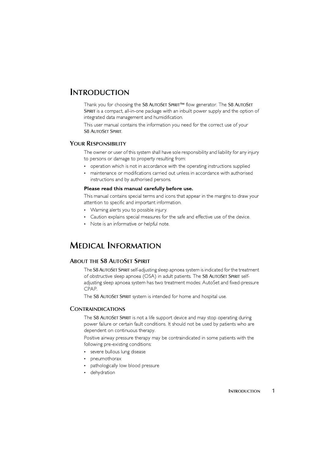 ResMed s8 manual Introduction, Medical Information 