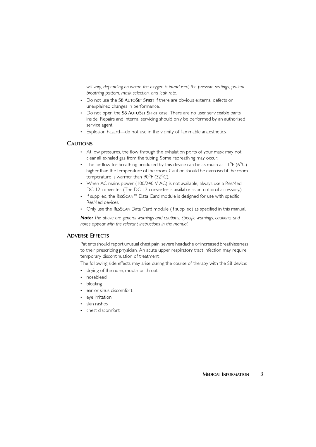 ResMed s8 manual Adverse Effects 