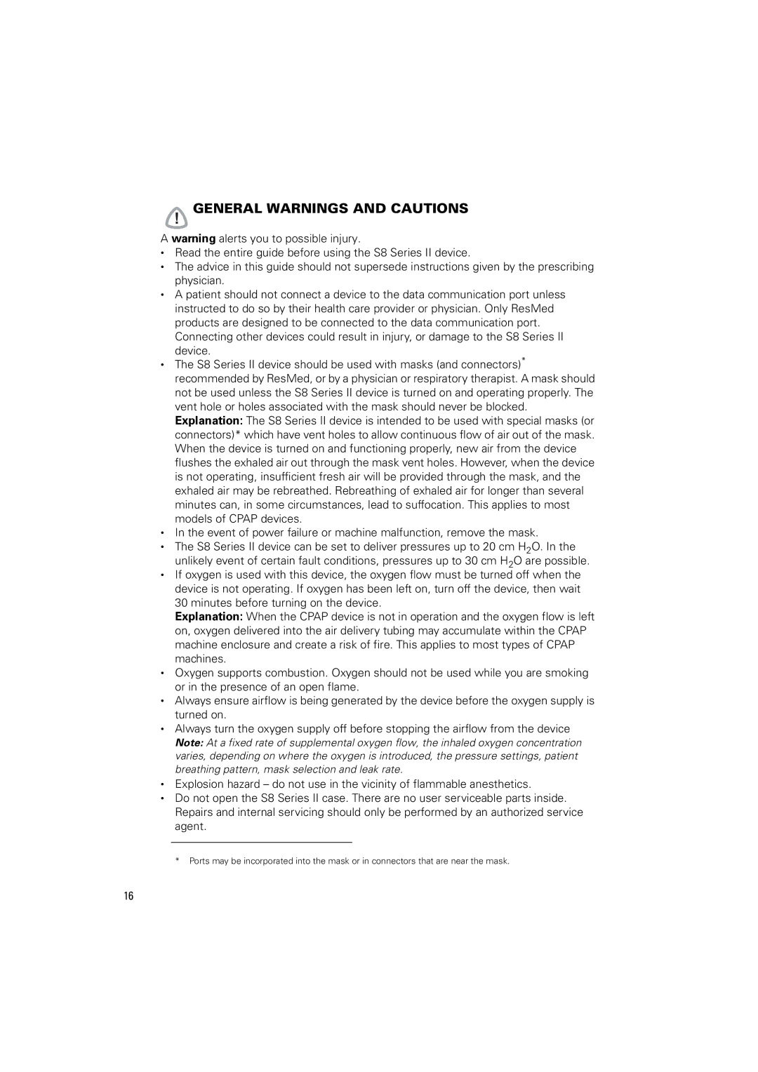 ResMed s8 manual General Warnings and Cautions 